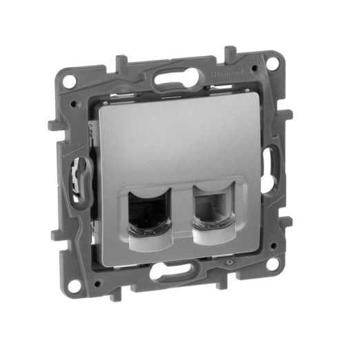 Розетка двойная RJ11+RJ45 кат.5E UTP алюминий ETIKA