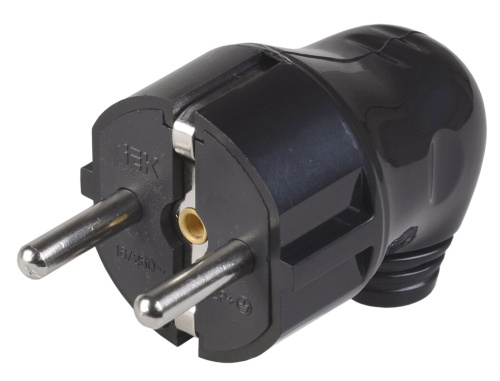 Вилка разборная угловая ВПу11-02-Ст с заземляющим контактом 16А черная IEK