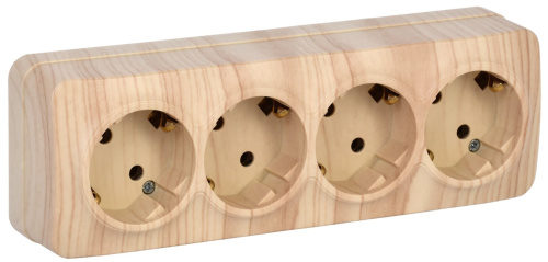 Розетка 4-местная для открытой установки с заземлением без защитных шторок 16А РС24-3-ХС сосна GLORY