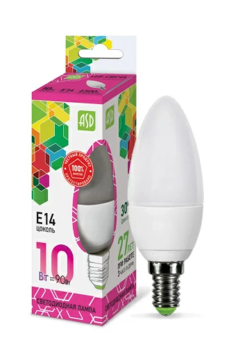 Лампа светодиодная LED-СВЕЧА-standard 10Вт 230В Е14 6500К 900Лм  ASD