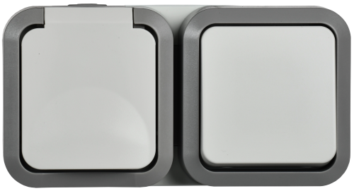 Блок розетка + выключатель горизонтальный 16А IP55 TS242 серо-белый TORS IEK