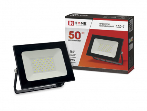 Прожектор светодиодный СДО-7 50Вт 230В 6500К IP65 черный IN HOME
