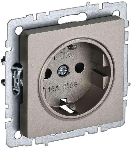 Розетка 1-местная с заземлением с защитными шторками 16А РС14-1-0-БрШ шампань BRITE IEK