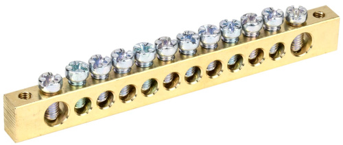 Шина PEN "земля-ноль" 8х12мм 12/2 (12групп/крепеж по краям) IEK