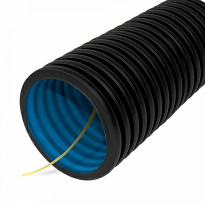 Труба гофрированная двустенная ПНД гибкая тип 450 (SN12) с/з черная d110 мм (50м/уп) Промрукав