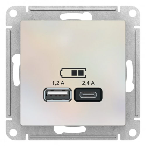 Розетка USB A+С, 5В/2,4А, 2х5В/1,2А, механизм, ЖЕМЧУГ