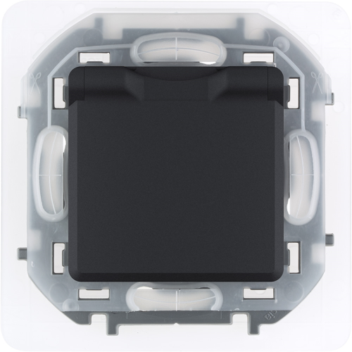 Розетка 1-местная с заземлением с защитными шторками и крышкой 16А IP44 антрацит INSPIRIA