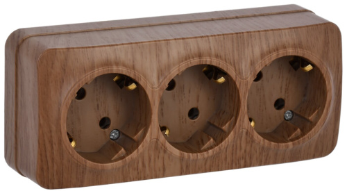 Розетка 3-местная для открытой установки с заземлением без защитных шторок 16А РС23-3-ХД дуб GLORY I