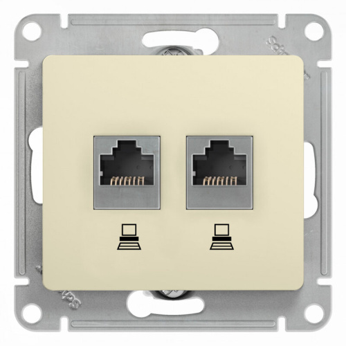 Розетка двойная компьютерная RJ45+RJ45, кат.5Е, механизм, БЕЖЕВЫЙ, GLOSSA