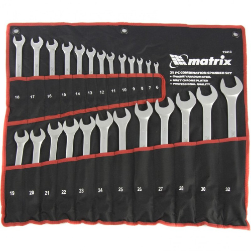 Набор ключей комбинированных, 6-32 мм, 25шт, CrV. матовый хром Matrix