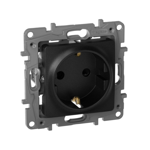 Розетка 1-местная с заземлением с защитными шторками 16А антрацит ETIKA