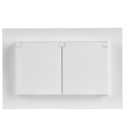 Розетка 2-местная с заземлением с защитными шторками и крышкой 16А в сборе IP44 РСбш12-3-44-БрАБ арк