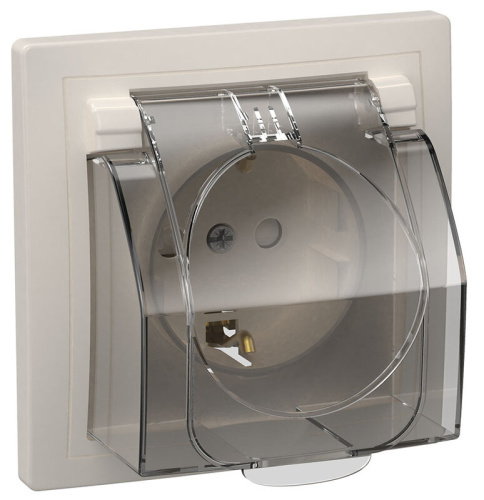 Розетка с заземлением с защитными шторками с крышкой IP44 16А кер РСбш11-3-ККБ-44 белый KVARTA GENER