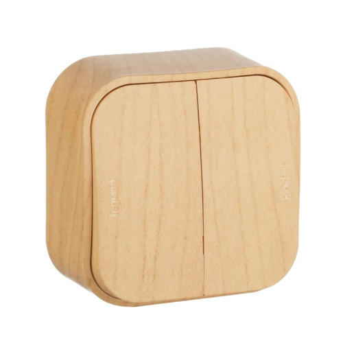 Переключатель 2-клавишный схема 6/2 для открытой установки 10АХ дерево QUTEO