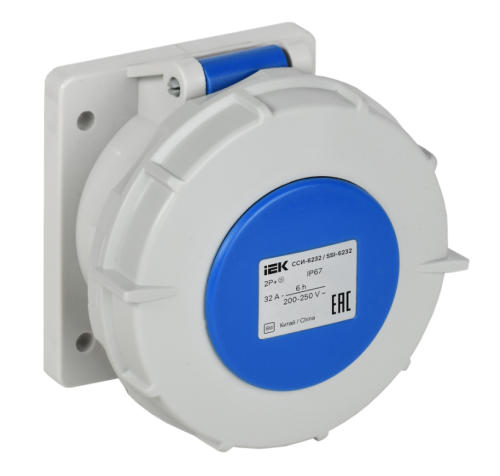 Розетка встраиваемая прямая ССИ-6232 32А-6ч 220В 2P+PE IP67 IEK