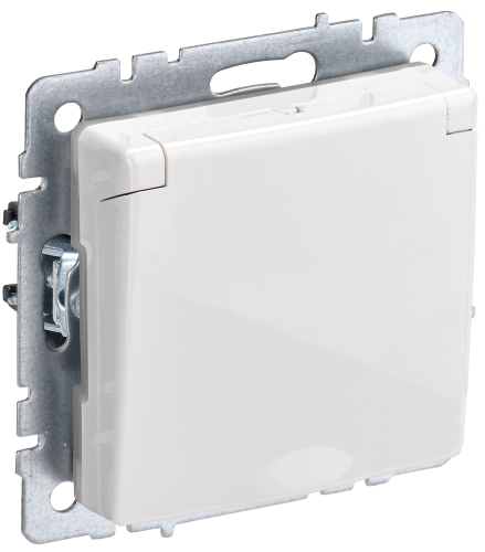 Розетка 1-местная с заземлением с защитными шторками и крышкой 16А IP20 РСбш10-3-БрБ белый BRITE IEK