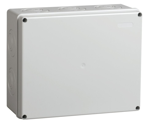 Коробка КМ41271 распаячная для о/п 240х195х90 мм IP44 (RAL7035, кабельные вводы 5 шт)