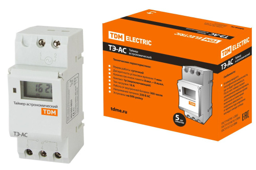 Таймер электронный на DIN-рейку астрономический ТЭ-АС-1мин/24ч-8on/off-16А-DIN TDM
