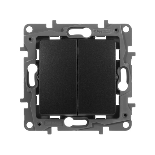 Выключатель 2-клавишный схема 5 10АХ безвинтовые зажимы антрацит ETIKA