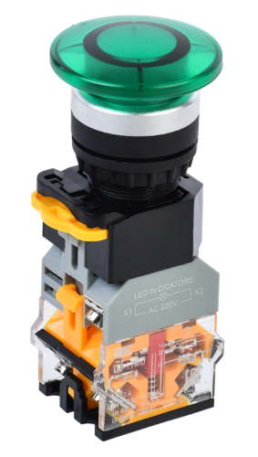 Кнопка D8-11MD "Грибок" d=22мм 1NO+1NC с подсветкой зеленая IEK