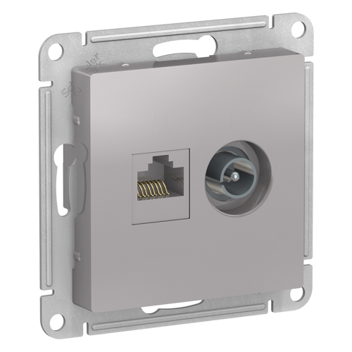 Розетка двойная ТВ + компьютерная RJ45 кат. 5e, механизм, АЛЮМИНИЙ ATLASDESIGN