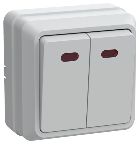 Выключатель 2-клавишный с индикацией для открытой установки 10А ВС20-2-1-ОБ белый OKTAVA GENERICA