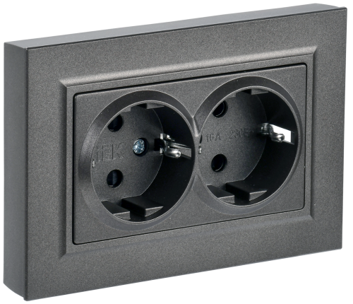 Розетка 2-местная с заземлением с защитными шторками 16А в сборе РСш12-3-БрТБ темная бронза BRITE IE