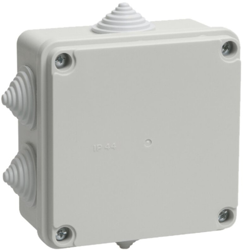 Коробка КМ41233 распаячная для о/п 100х100х50 мм IP44 (RAL7035, 6 гермовводов)