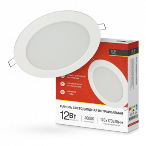 Панель светодиодная круглая RLP-eco 12Вт 230В  4000К 840Лм 170/150мм белая IP40 IN HOME
