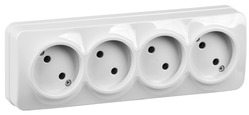 Розетка 4-местная для открытой установки без заземления без защитных шторок 10А РС24-2-ХБ бел GLORY