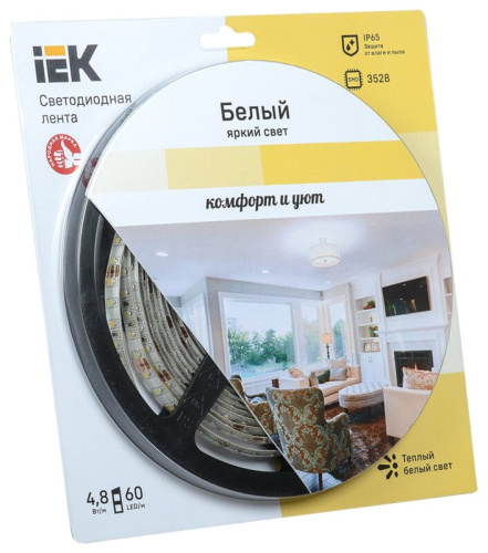 Светодиодная лента 5м  блистер LSR-3528WW60-4.8-IP65-12V IEK-eco