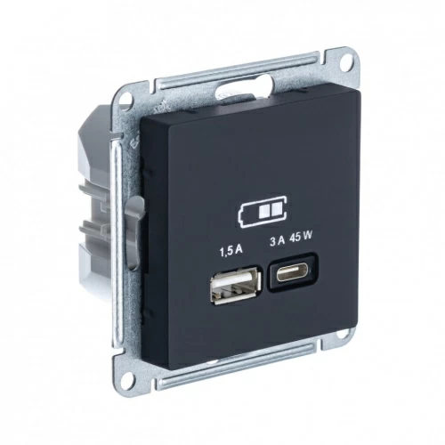Розетка USB A + тип-C 45W высокоскор.заряд. QC, PD,ATLASDESIGN 
