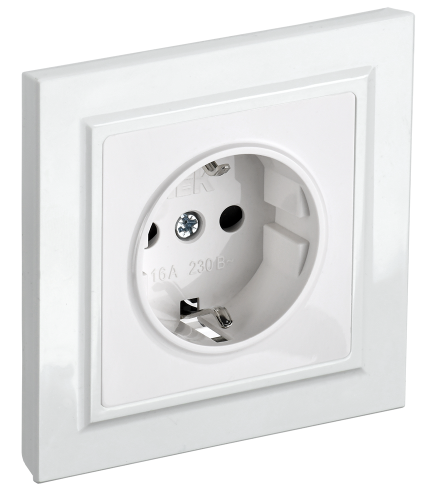 Розетка 1-местная с заземлением с защитными шторками 16А в сборе РСР14-1-0-БрБ белый BRITE IEK