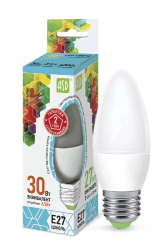 Лампа светодиодная LED-СВЕЧА-standard 3.5Вт 230В Е27 4000К 320Лм  ASD