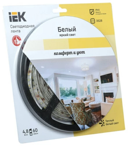 Светодиодная лента 5м  блистер LSR-3528WW60-4.8-IP65-12V IEK-eco