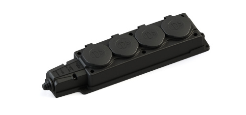 Колодка 4х розетка 2К+З каучуковая 16А/250В IP44 Чёрная Systeme | MST4104BK | MultiSet
