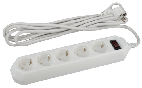Сетевой фильтр ЭРА  USF-5es-3m-W с базовой защитой с заземлением с выключателем 5 розеток 3м 10А бел