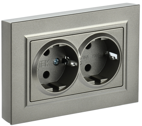 Розетка 2-местная с заземлением с защитными шторками 16А в сборе РСш12-3-БрШ шампань BRITE IEK