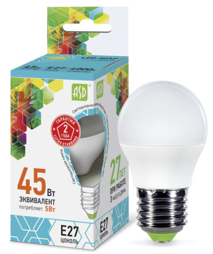 Лампа светодиодная LED-ШАР-standard 5Вт 230В Е27 4000К 450Лм  ASD
