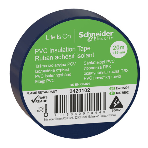 Изолента ПВХ 19ммХ20м толщина-0,13мм СИНЯЯ Schneider Electric