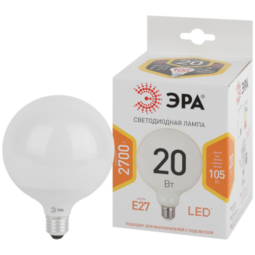 Лампа светодиодная ЭРА STD LED G120-20W-2700K-E27 20Вт шар теплый белый свет Е27