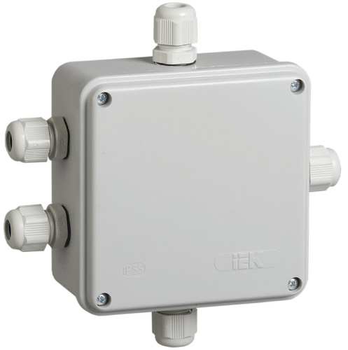 Коробка КМ41330 распаячная для о/п 100х100х50 мм IP55 (RAL7035, гермовводы PG9 5 шт)