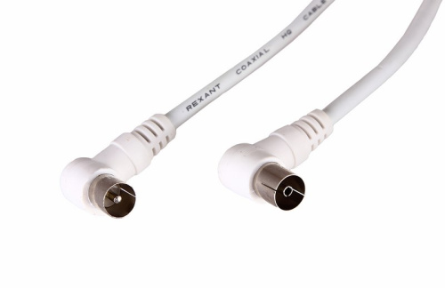 Шнур ТВ гнездо - ТВ штекер, угловой, 1,5м, белый REXANT