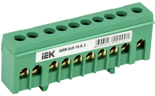 Шина PE "земля" в корпусном изоляторе на DIN-рейку ШНИ-6х9-10-К-З IEK