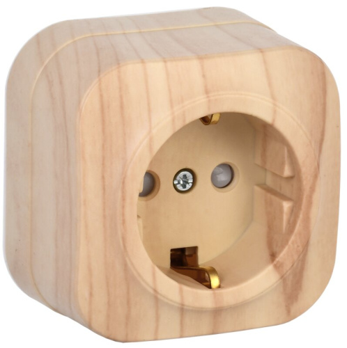 Розетка 1-местная для откр/ установки с заземлением с защитными шторками 16А РСш20-3-ХС сосна GLORY