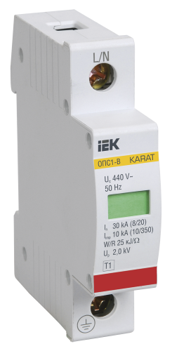 Ограничитель импульсного перенапряжения ОПС1-B 1P In=30кА Un=400В Im=60кА KARAT IEK