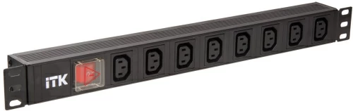 PDU 8 розеток C13, с LED выкл, 1U, вх. C14, без шнура ITK