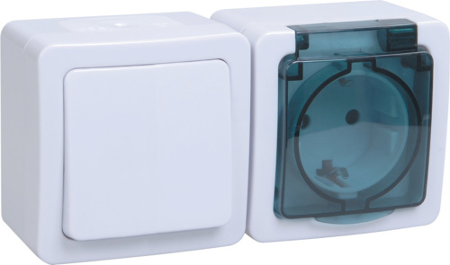 Блок гориз для откр уст БГб-22-31-ГПБд (Выкл 1-кл + роз 1-местн с з/к IP54 ГЕРМЕС PLUS (бел/дымчат)