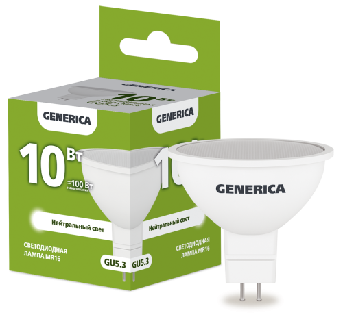 Лампа светодиодная MR16 софит 10Вт 230В 4000К GU5.3 GENERICA