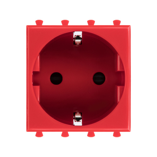 Розетка модульная, 2P+E, с з/ш, Avanti, красный квадрат, 2 модуля DKC